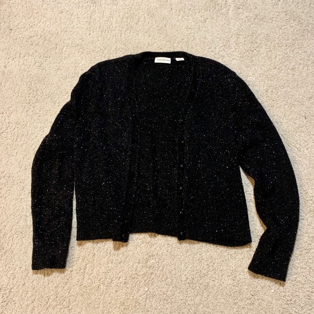 Ann Taylor sweater black glitter cardigan size L